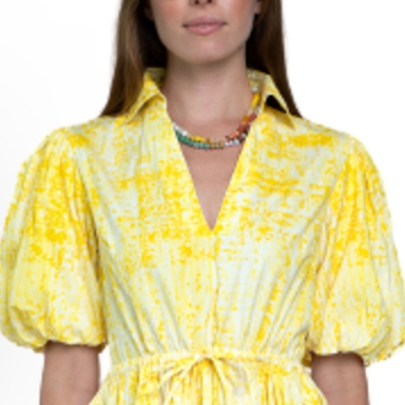 Olivia James the label yellow white collared drawstring hem top size small - Picture 4 of 4